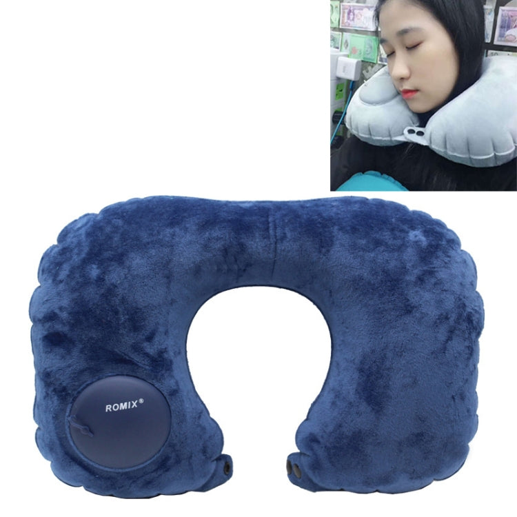Romix Portable Inflatable Pillow Plus Velvet Press Type Automatic Inflating Travel  U-shape Neck Pillow