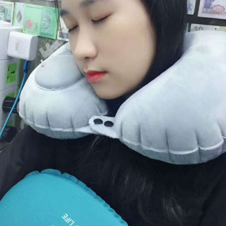 Romix Portable Inflatable Pillow Plus Velvet Press Type Automatic Inflating Travel  U-shape Neck Pillow