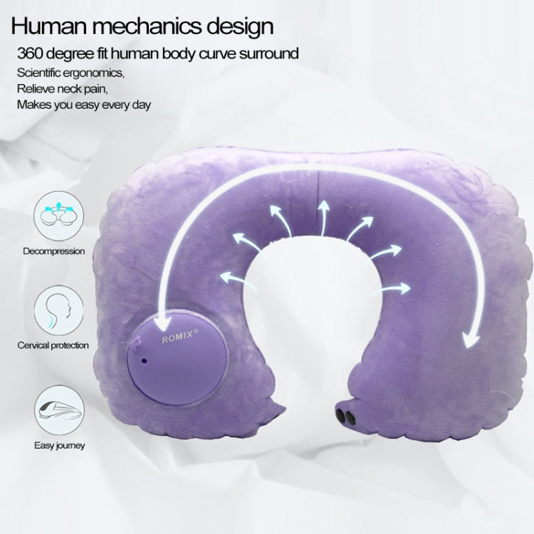 Romix Portable Inflatable Pillow Plus Velvet Press Type Automatic Inflating Travel  U-shape Neck Pillow
