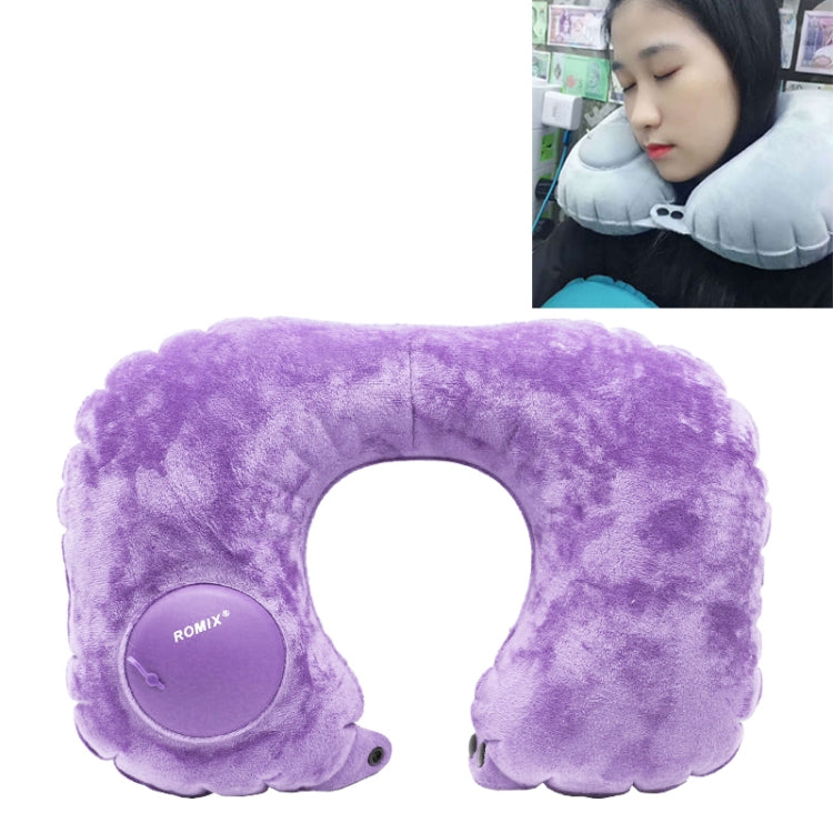 Romix Portable Inflatable Pillow Plus Velvet Press Type Automatic Inflating Travel  U-shape Neck Pillow