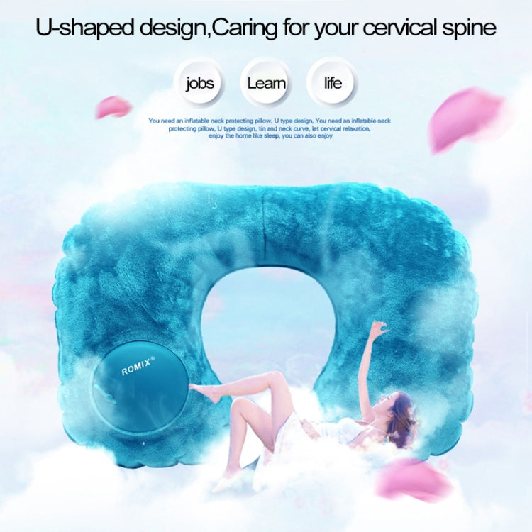 Romix Portable Inflatable Pillow Plus Velvet Press Type Automatic Inflating Travel  U-shape Neck Pillow