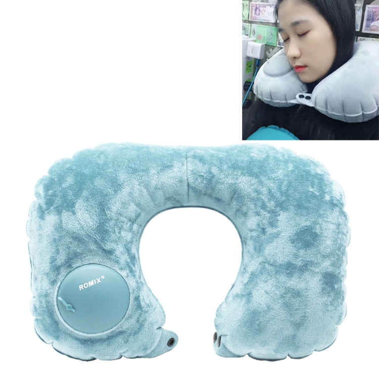 Romix Portable Inflatable Pillow Plus Velvet Press Type Automatic Inflating Travel  U-shape Neck Pillow