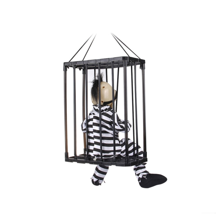 Halloween Hanging Caged Prisoner Skeleton with Flashing Color LED