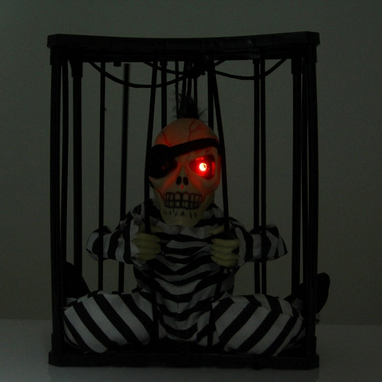 Halloween Hanging Caged Prisoner Skeleton with Flashing Color LED