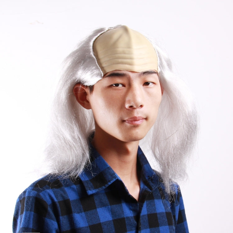 Funny Halloween Emulsion Bald Head with Long Hair Headgear for Men and Women