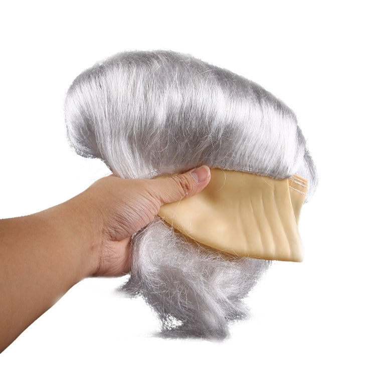 Funny Halloween Emulsion Bald Head with Long Hair Headgear for Men and Women