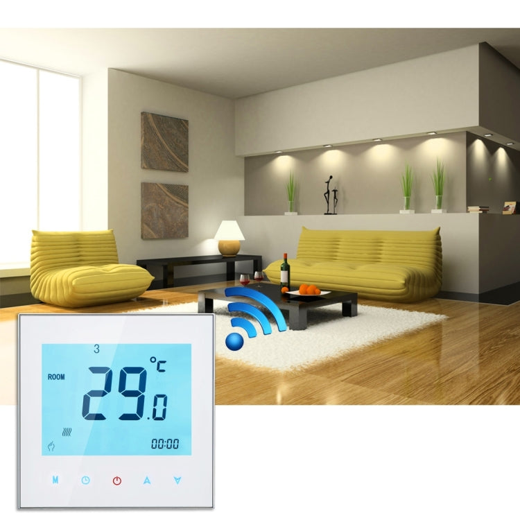 BHT-1000-GA-WIFI 3A Load Water Heating Type Touch LCD Digital WiFi Heating Room Thermostat, Display Clock / Temperature / Periods / Time / Week / Heat etc.