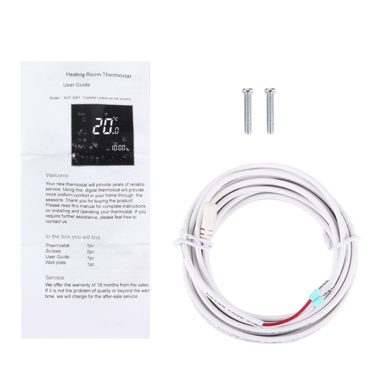 BHT-3001 16A Load Electronic Heating Type LCD Digital Heating Room Thermostat with Sensor, Display Clock / Temperature