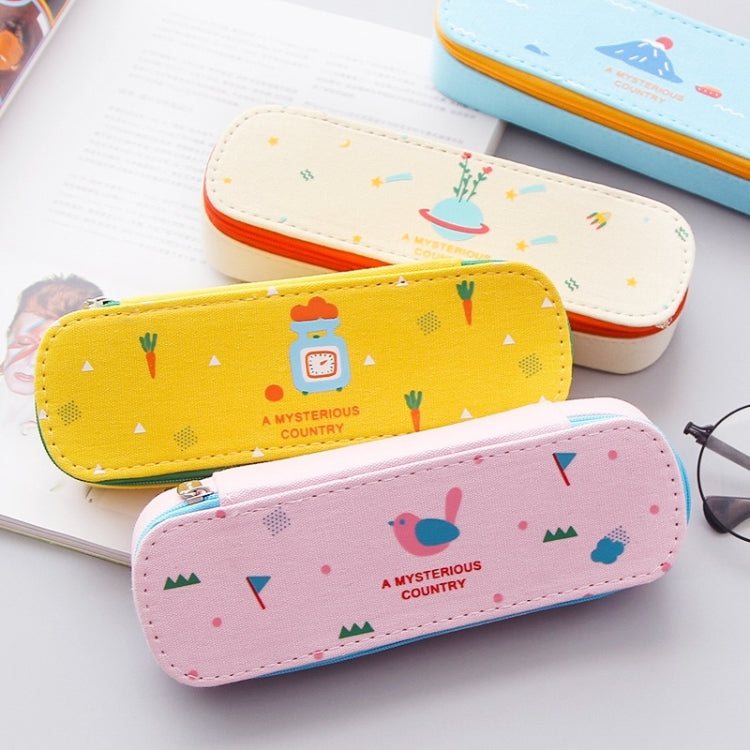 2 PCS School Office Supplies Fresh Style Creative Cartoon Pattern Simple Stationery Bag, Large Capacity Stationery Bag,Random Color Delivery