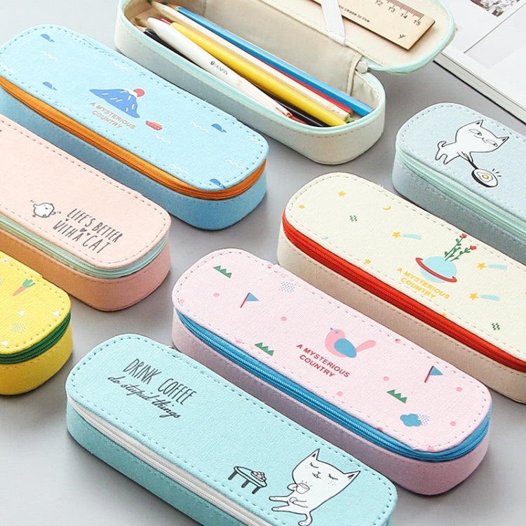2 PCS School Office Supplies Fresh Style Creative Cartoon Pattern Simple Stationery Bag, Large Capacity Stationery Bag,Random Color Delivery