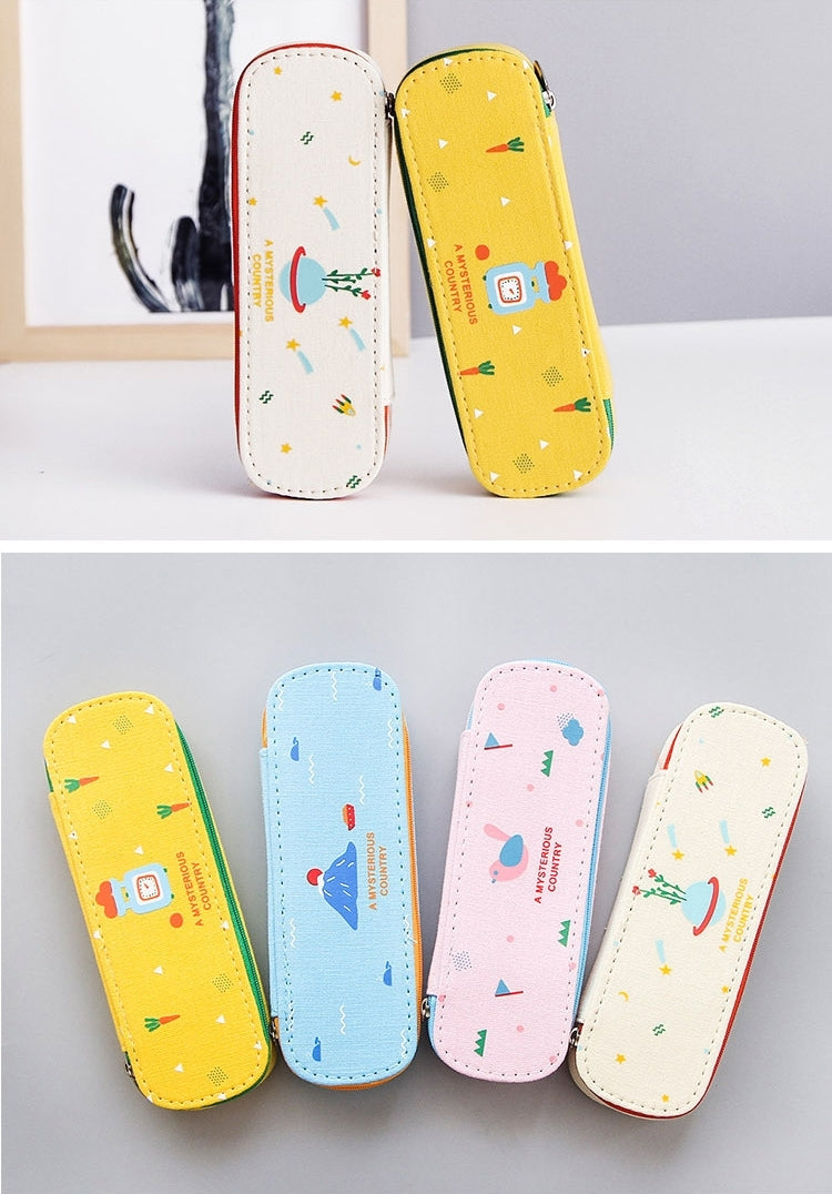 2 PCS School Office Supplies Fresh Style Creative Cartoon Pattern Simple Stationery Bag, Large Capacity Stationery Bag,Random Color Delivery