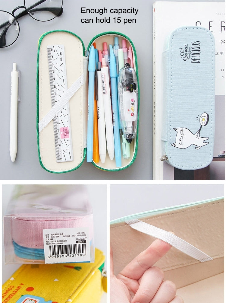 2 PCS School Office Supplies Fresh Style Creative Cartoon Pattern Simple Stationery Bag, Large Capacity Stationery Bag,Random Color Delivery