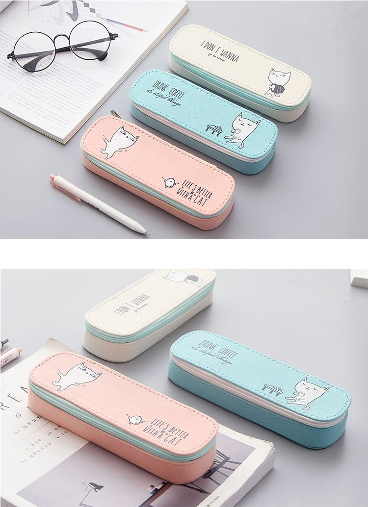 2 PCS School Office Supplies Fresh Style Creative Cartoon Pattern Simple Stationery Bag, Large Capacity Stationery Bag,Random Color Delivery