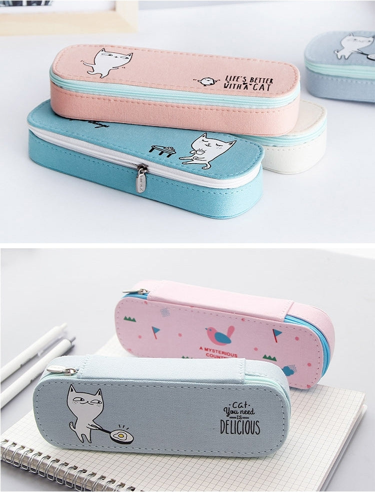 2 PCS School Office Supplies Fresh Style Creative Cartoon Pattern Simple Stationery Bag, Large Capacity Stationery Bag,Random Color Delivery