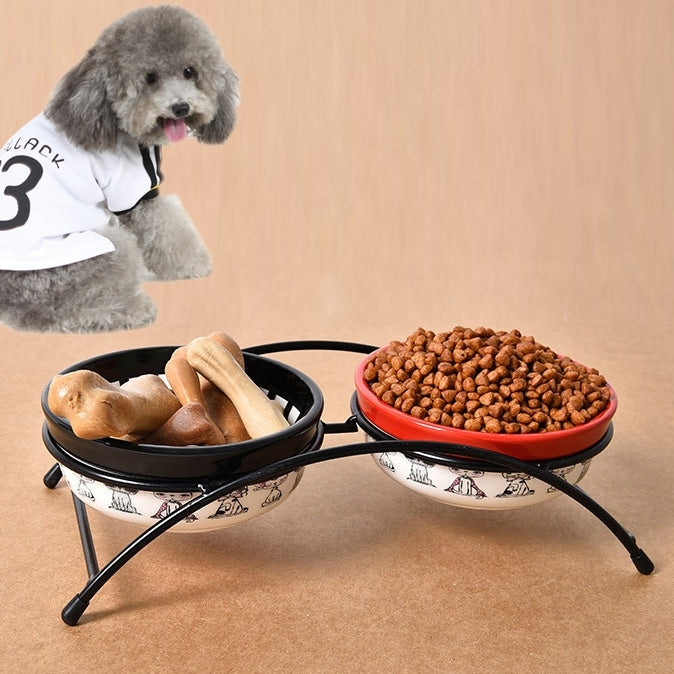 Pet Supplies Cartoon Pet Ceramic Cat Bowl Dog Bowl Double Bowl Food Basin, Bowl Size: