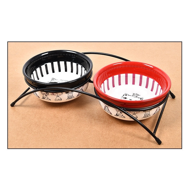 Pet Supplies Cartoon Pet Ceramic Cat Bowl Dog Bowl Double Bowl Food Basin, Bowl Size: