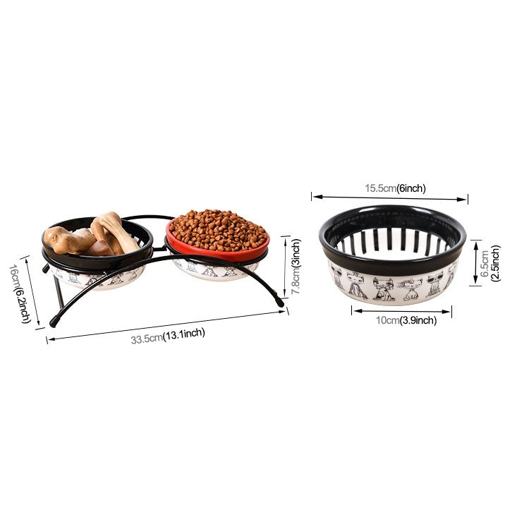 Pet Supplies Cartoon Pet Ceramic Cat Bowl Dog Bowl Double Bowl Food Basin, Bowl Size: