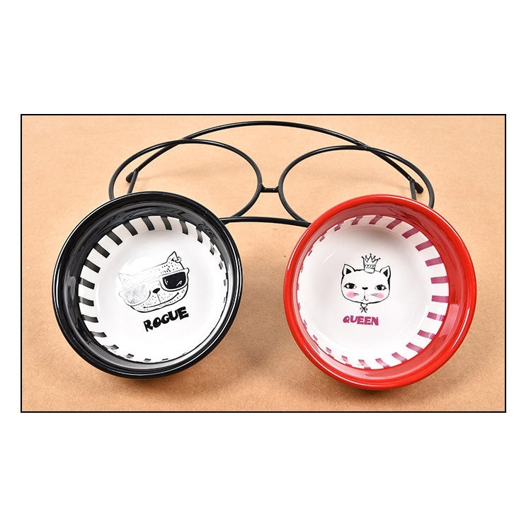 Pet Supplies Cartoon Pet Ceramic Cat Bowl Dog Bowl Double Bowl Food Basin, Bowl Size: