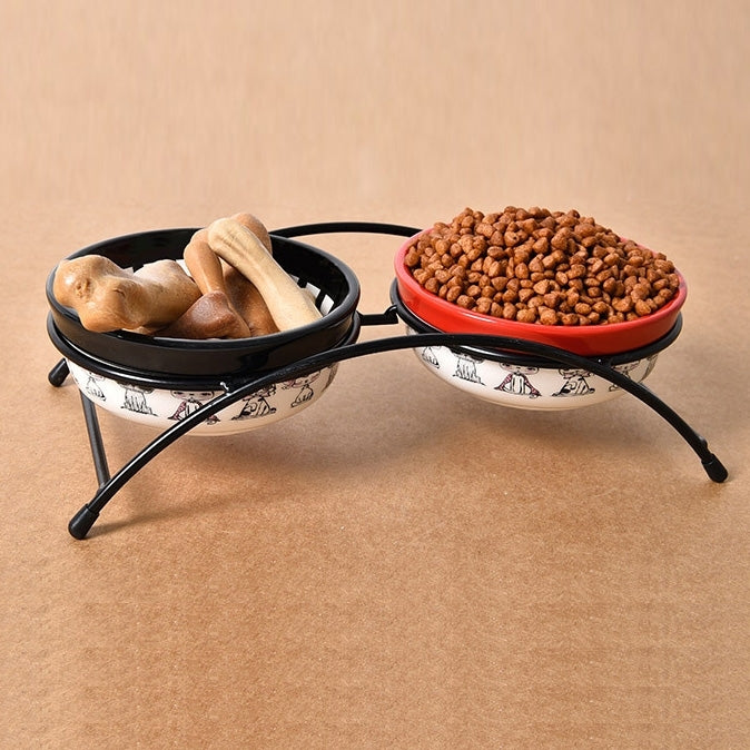 Pet Supplies Cartoon Pet Ceramic Cat Bowl Dog Bowl Double Bowl Food Basin, Bowl Size: