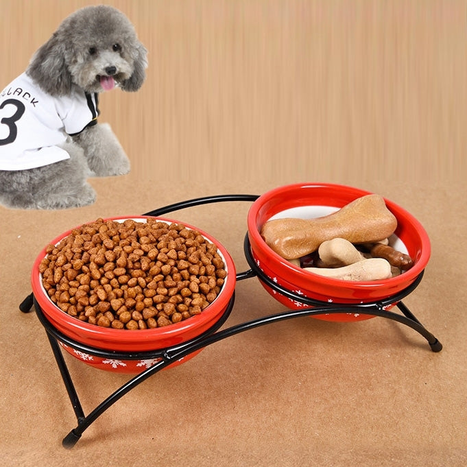 Pet Supplies Cartoon Pet Ceramic Cat Bowl Dog Bowl Double Bowl Food Basin, Bowl Size: