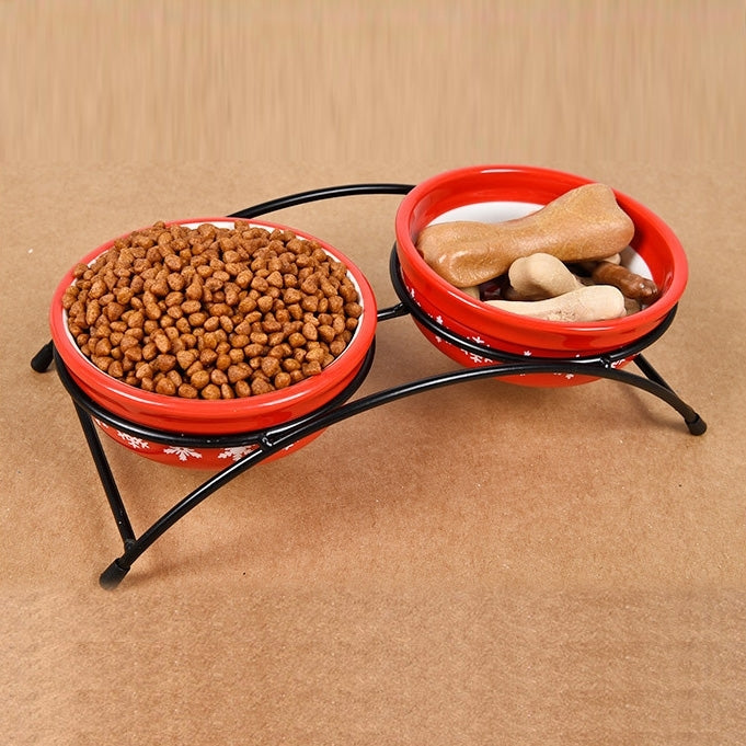 Pet Supplies Cartoon Pet Ceramic Cat Bowl Dog Bowl Double Bowl Food Basin, Bowl Size: