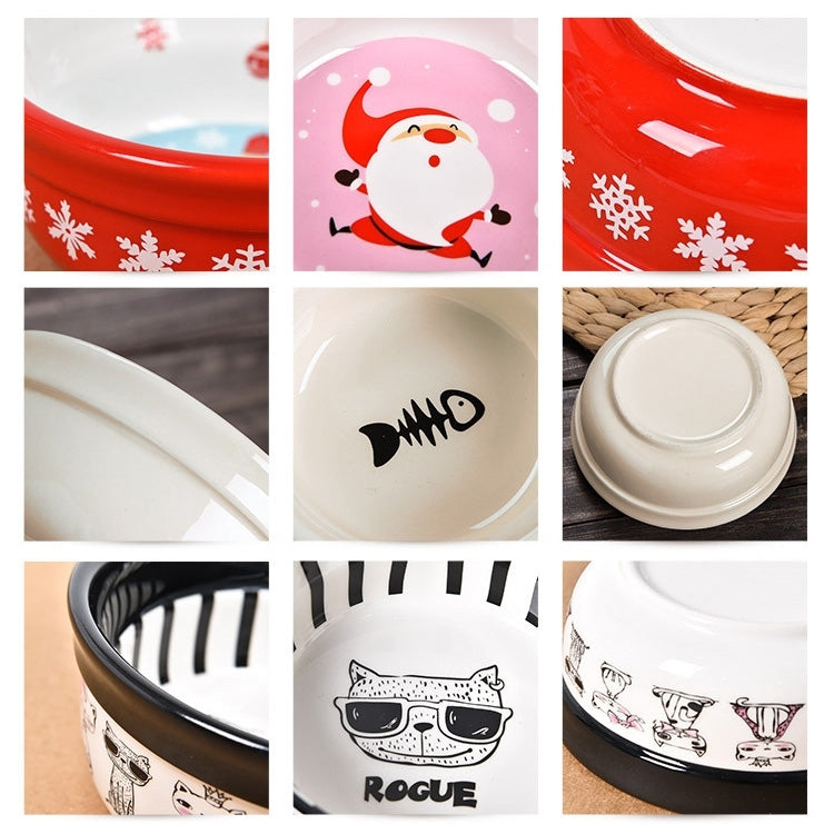 Pet Supplies Cartoon Pet Ceramic Cat Bowl Dog Bowl Double Bowl Food Basin, Bowl Size:
