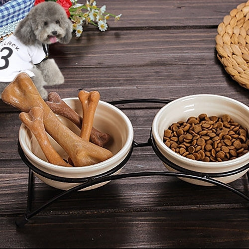 Pet Supplies Cartoon Pet Ceramic Cat Bowl Dog Bowl Double Bowl Food Basin, Bowl Size: