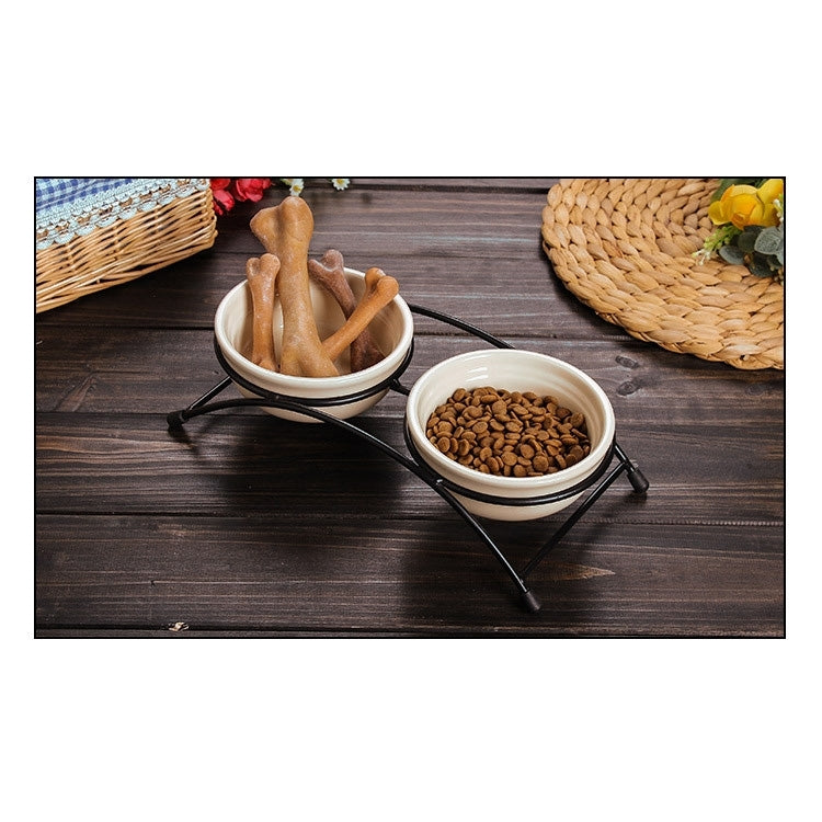 Pet Supplies Cartoon Pet Ceramic Cat Bowl Dog Bowl Double Bowl Food Basin, Bowl Size: