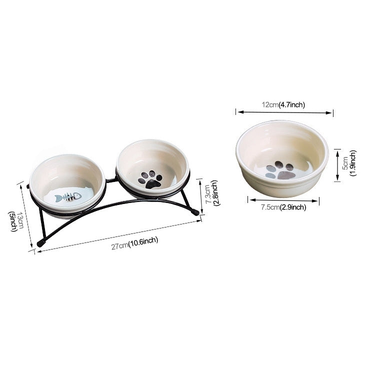 Pet Supplies Cartoon Pet Ceramic Cat Bowl Dog Bowl Double Bowl Food Basin, Bowl Size: