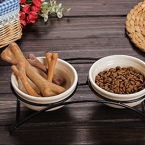 Pet Supplies Cartoon Pet Ceramic Cat Bowl Dog Bowl Double Bowl Food Basin, Bowl Size: