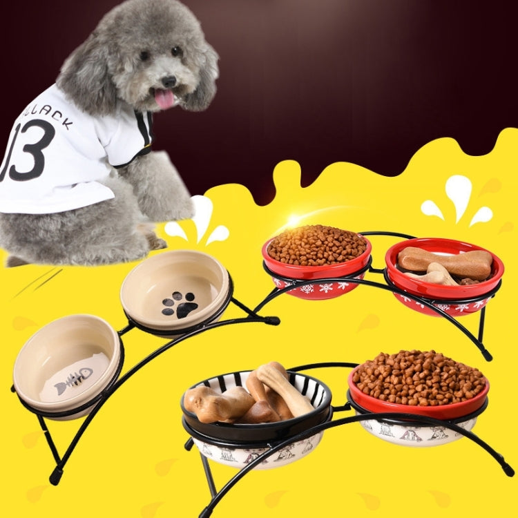 Pet Supplies Cartoon Pet Ceramic Cat Bowl Dog Bowl Double Bowl Food Basin, Bowl Size: