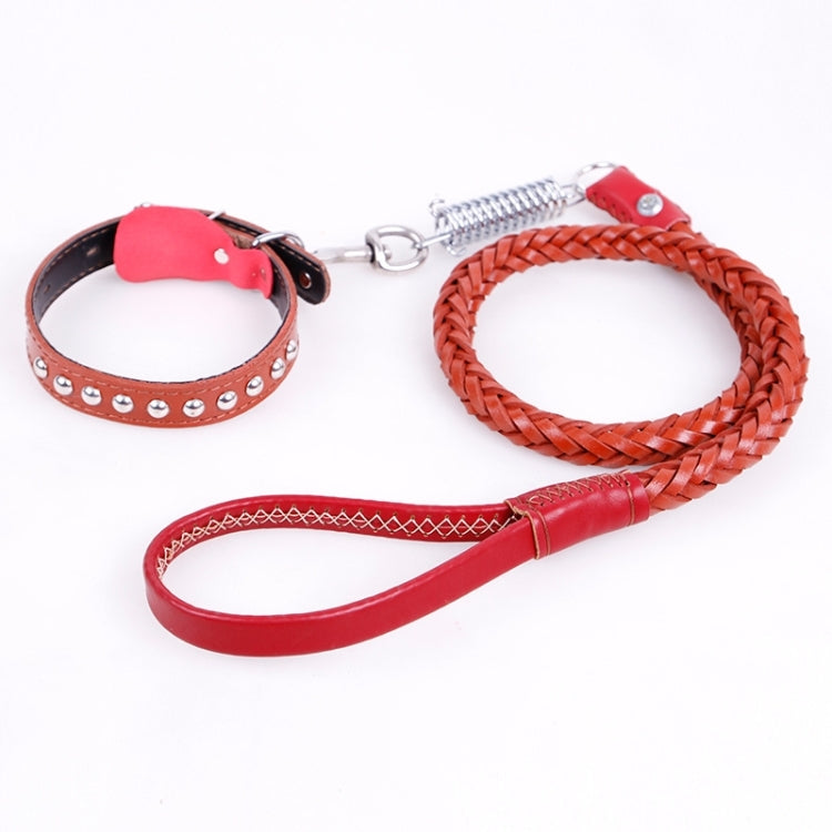 Cowhide Traction Belt Dog Collar Telescopic Dog Rope, Suitable For Medium and Large Dogs, M, Rope Length: 128cm Collar Size: 32-44cm