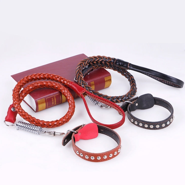Cowhide Traction Belt Dog Collar Telescopic Dog Rope, Suitable For Medium and Large Dogs, L, Rope Length: 130cm Collar Size: 43-55cm