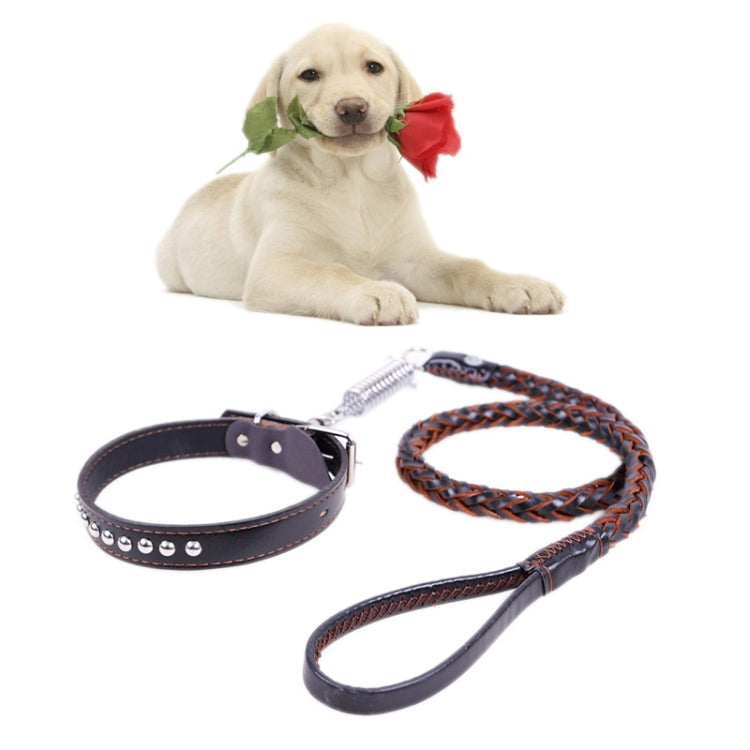 Cowhide Traction Belt Dog Collar Telescopic Dog Rope, Suitable For Medium and Large Dogs, L, Rope Length: 130cm Collar Size: 43-55cm