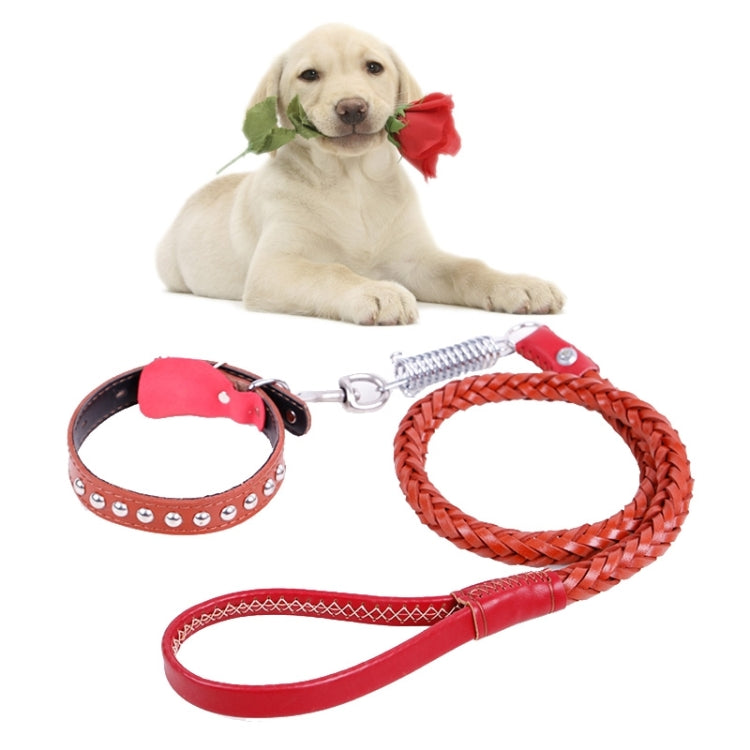Cowhide Traction Belt Dog Collar Telescopic Dog Rope, Suitable For Medium and Large Dogs, L, Rope Length: 130cm Collar Size: 43-55cm