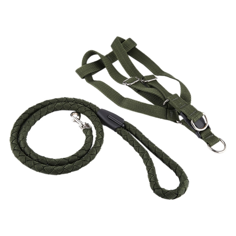 Green Army Pets Harness Training Lead Leash Traction Dog Safety Chain Rope, Rope Diameter: 1.2cm, Back Bandwidth: 2.0cm, Rope Length: 1.1m