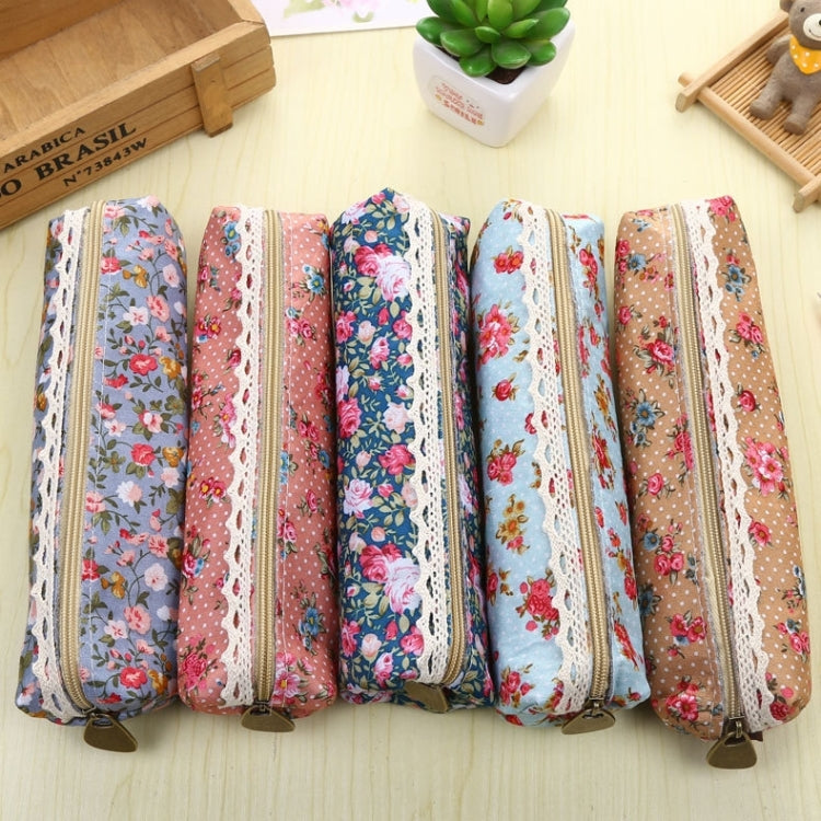 10 PCS Creative Pastoral Style Floral Roll Pen Pencil Case Bag for School Stationery Office Supply, Random Color Delivery