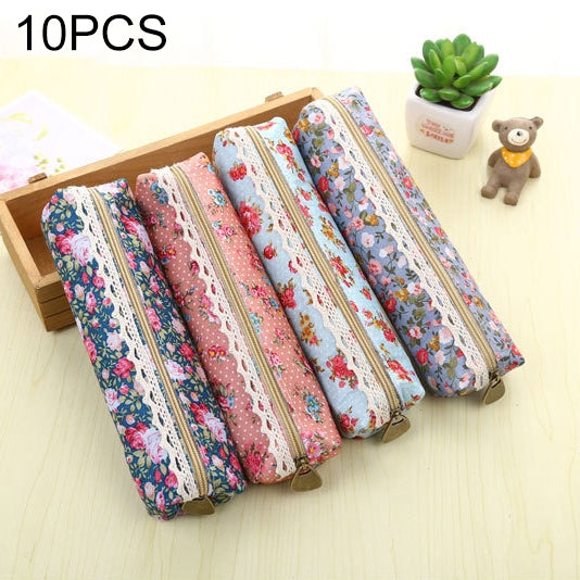 10 PCS Creative Pastoral Style Floral Roll Pen Pencil Case Bag for School Stationery Office Supply, Random Color Delivery