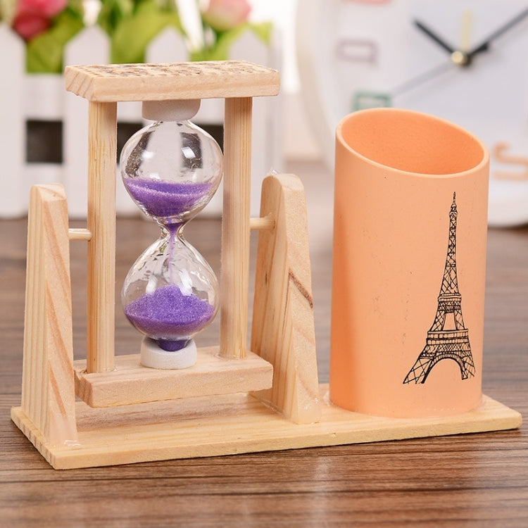 Creative Gifts Wooden Hourglass Pen Container Timer School Stationery Office Supplies, Random Color Delivery