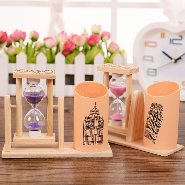 Creative Gifts Wooden Hourglass Pen Container Timer School Stationery Office Supplies, Random Color Delivery