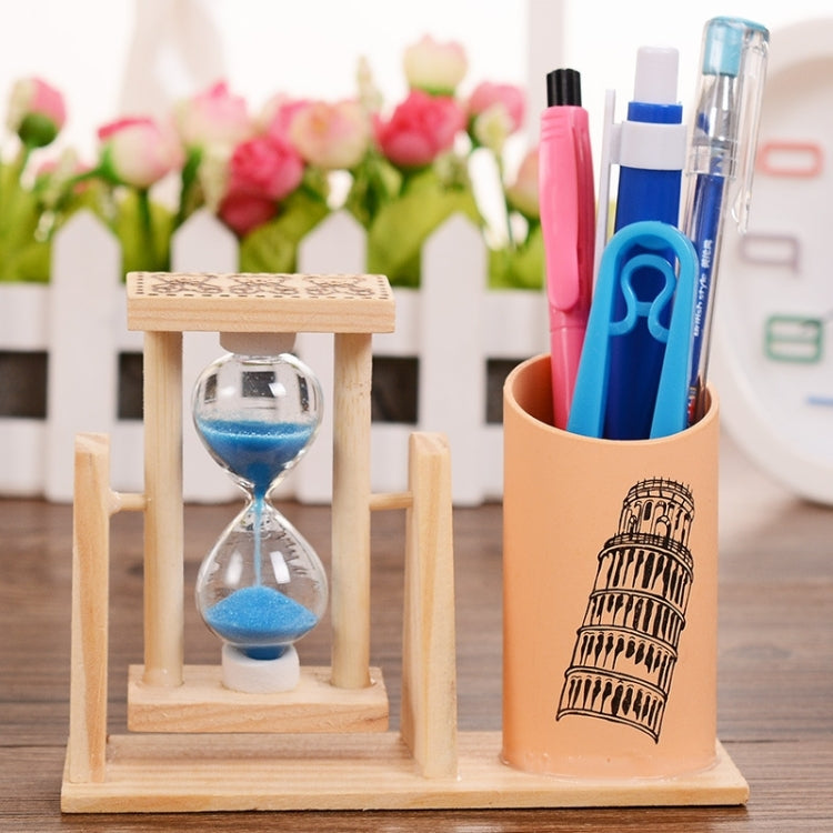Creative Gifts Wooden Hourglass Pen Container Timer School Stationery Office Supplies, Random Color Delivery