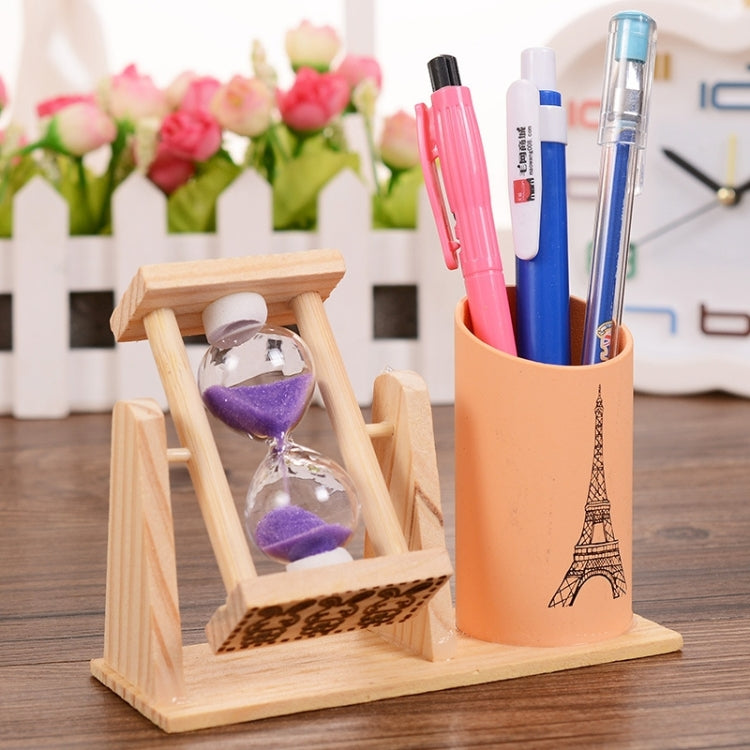 Creative Gifts Wooden Hourglass Pen Container Timer School Stationery Office Supplies, Random Color Delivery