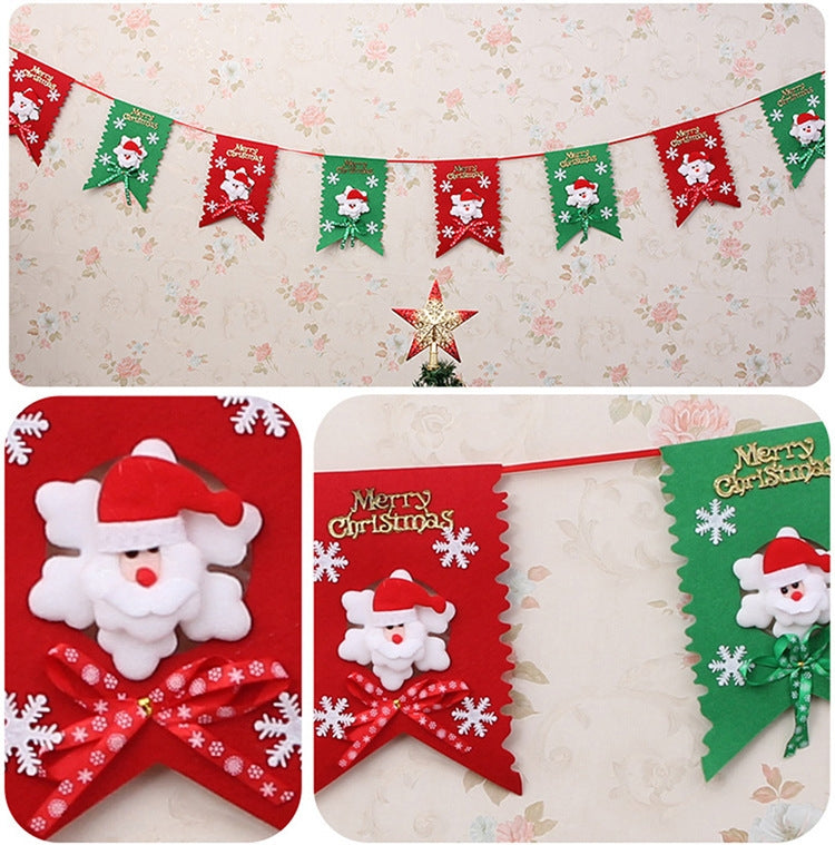 Christmas Scene Decoration Six Flag Non-woven Fabric Santa Hanging Flag