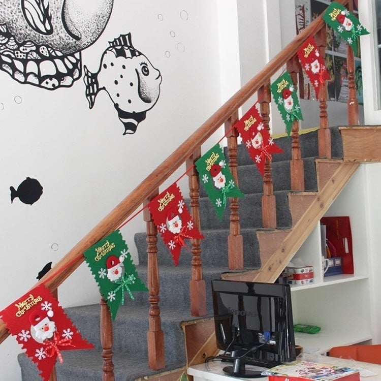 Christmas Scene Decoration Six Flag Non-woven Fabric Santa Hanging Flag