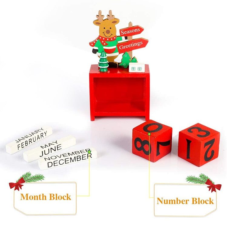 Santa Claus Moose Wooden Calendar Box Christmas Creative Office Decoration Ornaments, Random Style Delivery