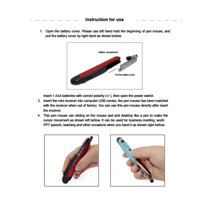 PR-08 2.4G Innovative Pen-style Handheld Wireless Smart Mouse, Support Windows 8 / 7 / Vista / XP /  2000 / Android / Linux / Mac OS. , Effective Distance: 10m