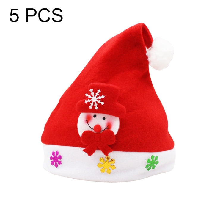 5 PCS Christmas Decoration Napped Fabric Santa Hat Applique Pattern Children Dressing Up Christmas Hat, Random Pattern Delivery