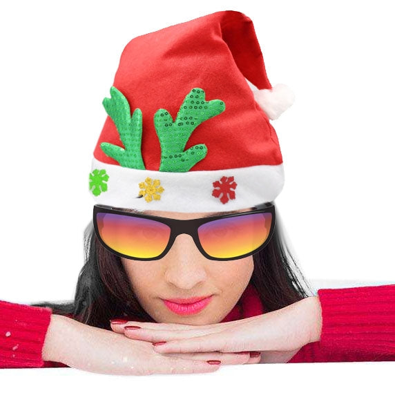 Christmas Decoration Non-woven Fabric Santa Hat Deer Horn Pattern Adult Dressing Up Christmas Hat, Random Pattern Delivery