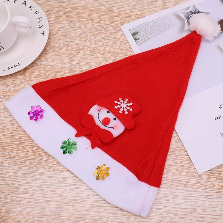 Christmas Decoration Napped Fabric Santa Hat Applique Pattern Adult Dressing Up Christmas Hat, Random Pattern Delivery