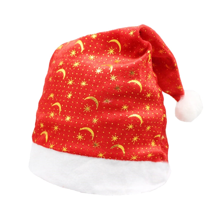 Christmas Decoration Napped Fabric Santa Hat Gold Stars and Moons Pattern Adult Dressing Up Christmas Hat, Random Pattern Delivery